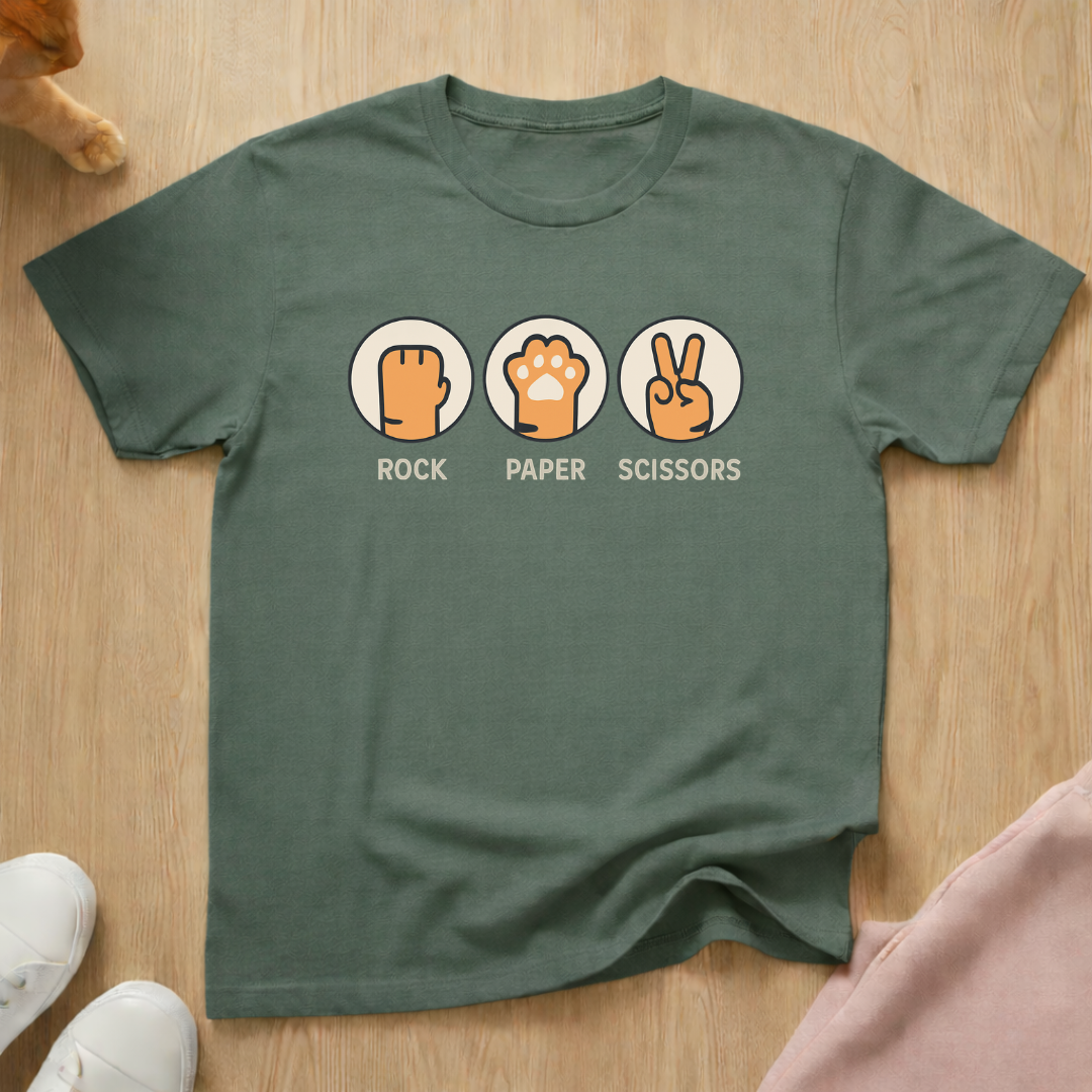 Rock Paper Scissors cat T-shirt