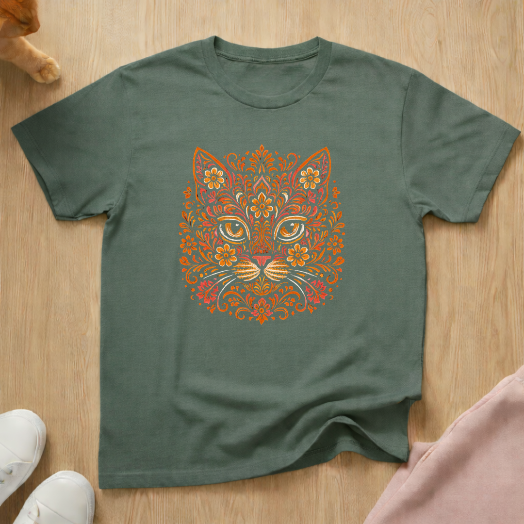 Floral cat face 2 cat T-shirt