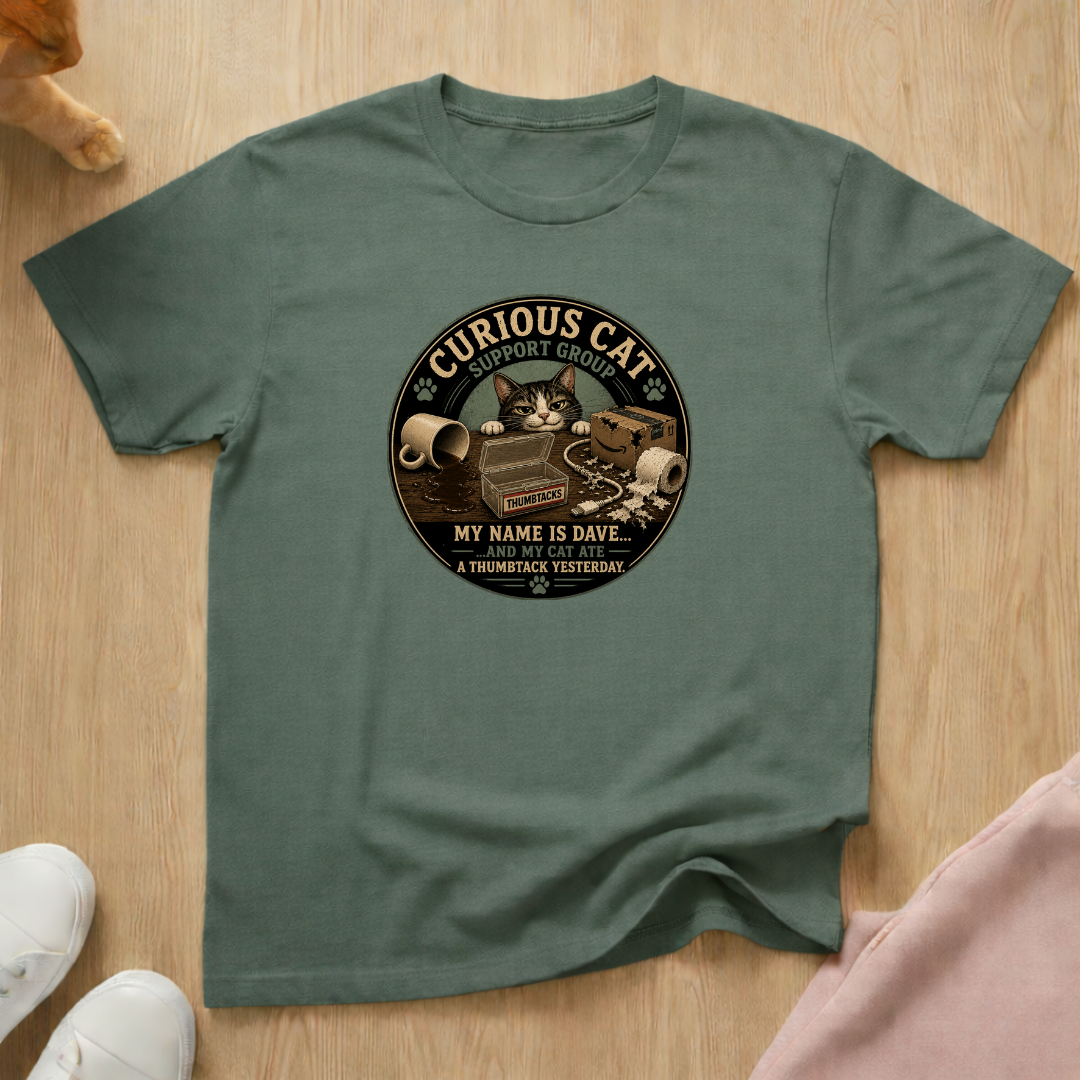 Curious cat support group T-shirt