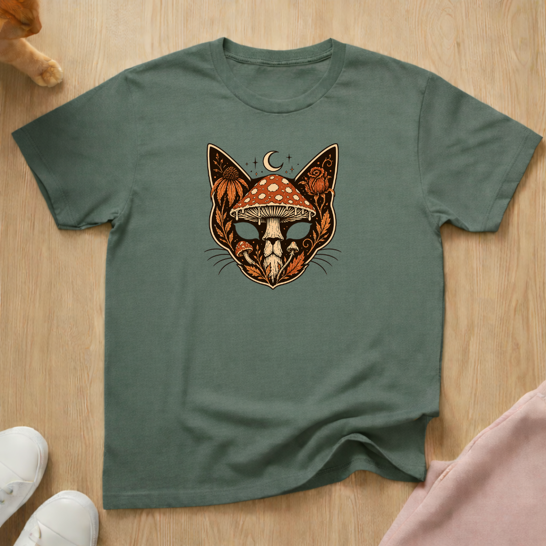 Autumn mushroom cat T-shirt