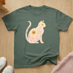 Floral silhouette cat T-shirt
