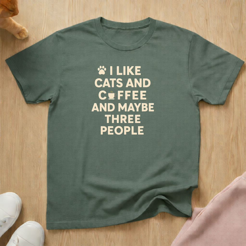 I like cats, coffee, 3 people 2 cat T-shirt