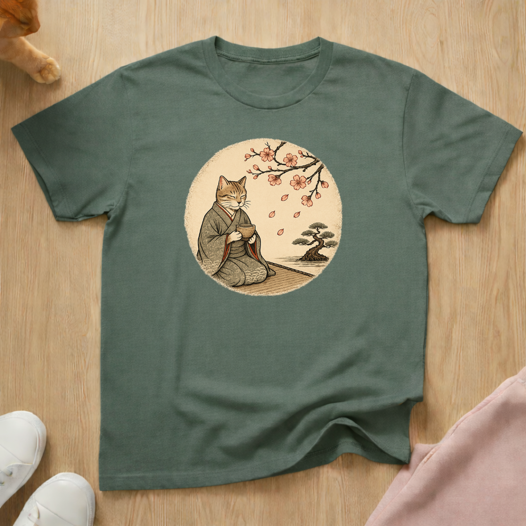 Cat with tea T-shirt