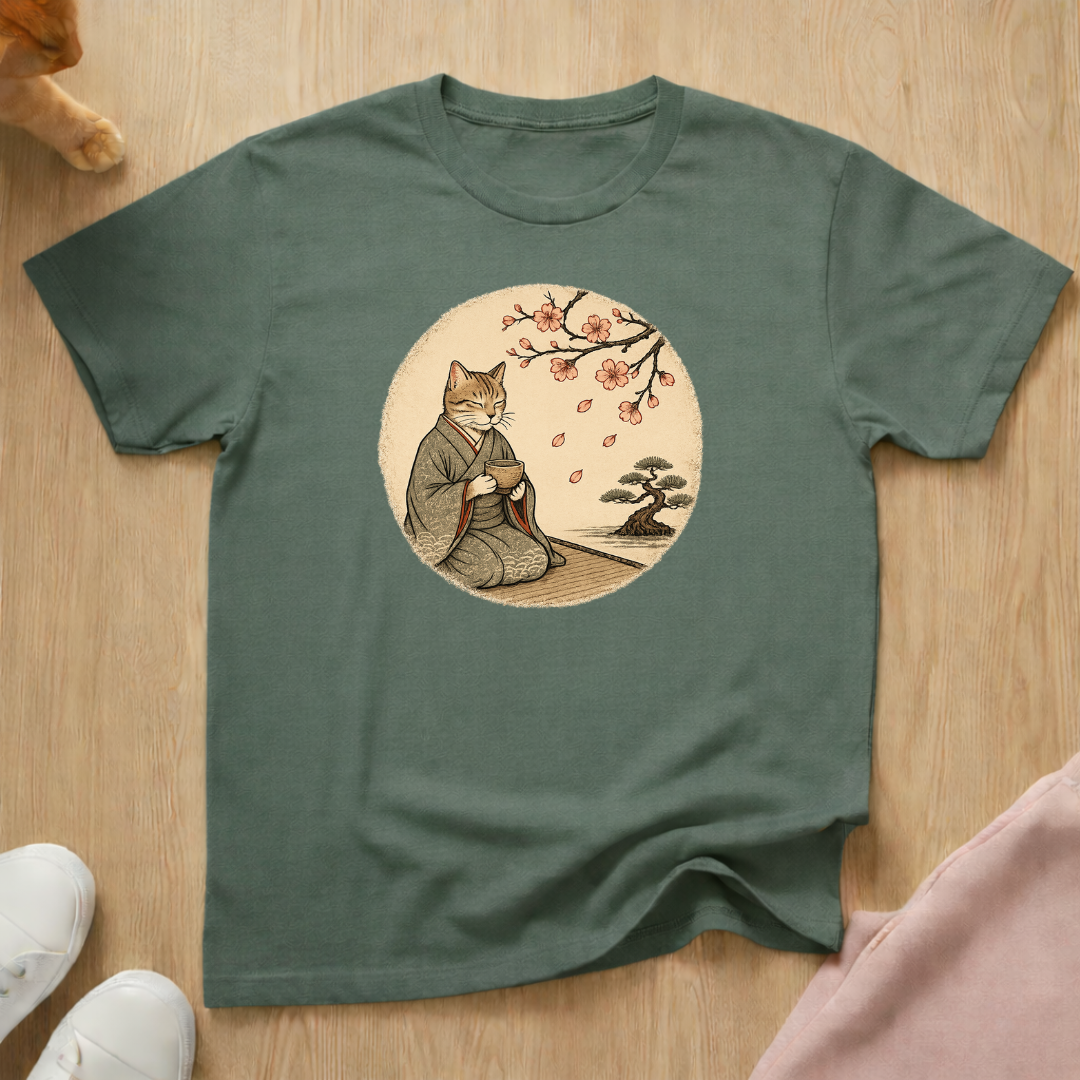 Cat with tea T-shirt