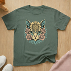 Floral cat face cat T-shirt