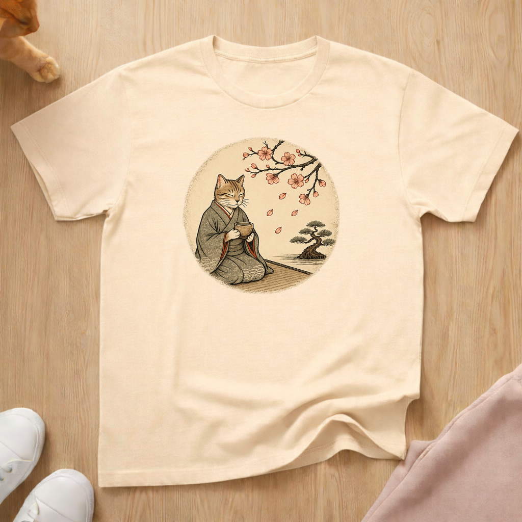 Cat with tea T-shirt