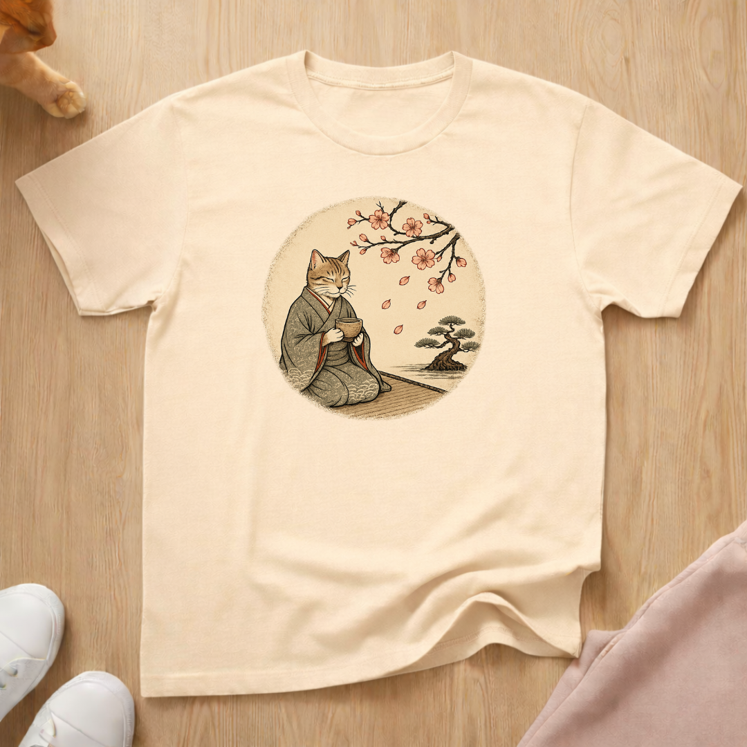 Cat with tea T-shirt