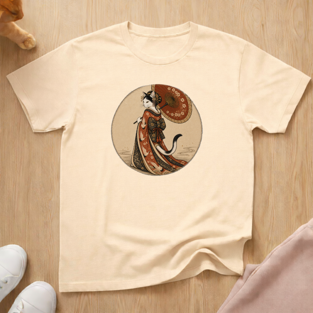 Geisha cat parasol T-shirt