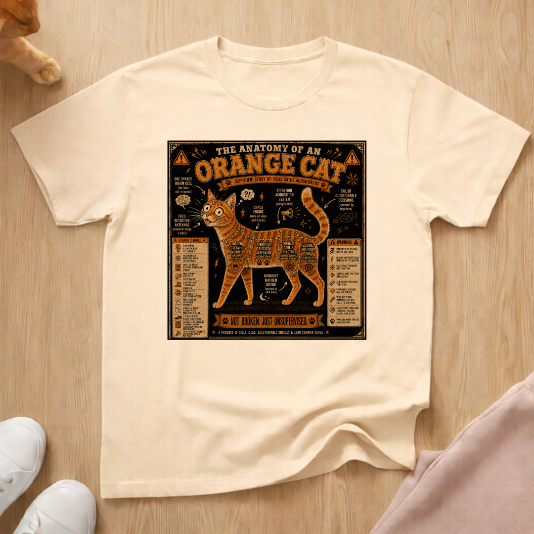 Anatomy of an orange cat T-shirt