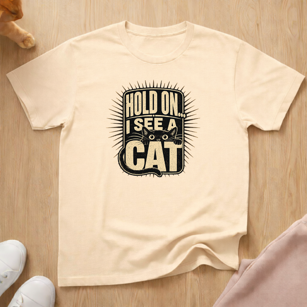 Hold on I see a cat (dark) T-shirt