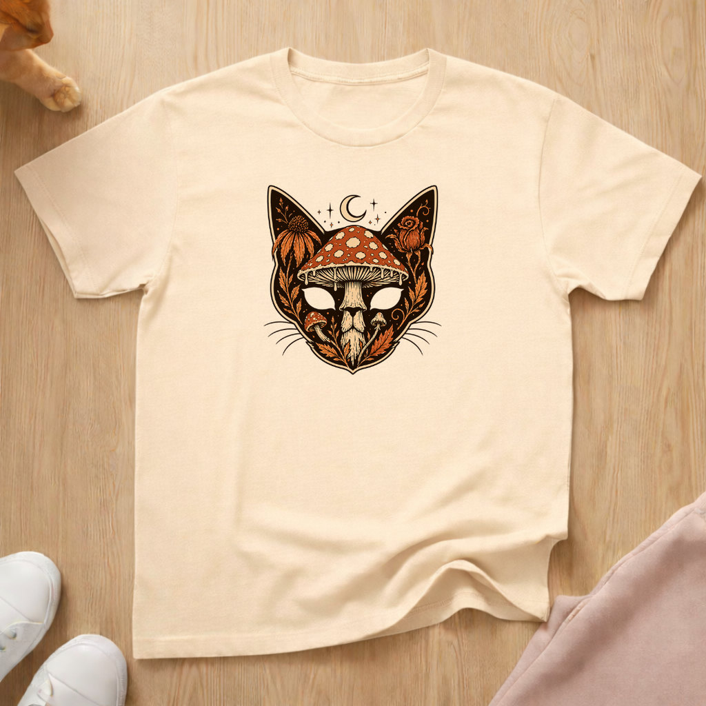 Autumn mushroom cat T-shirt