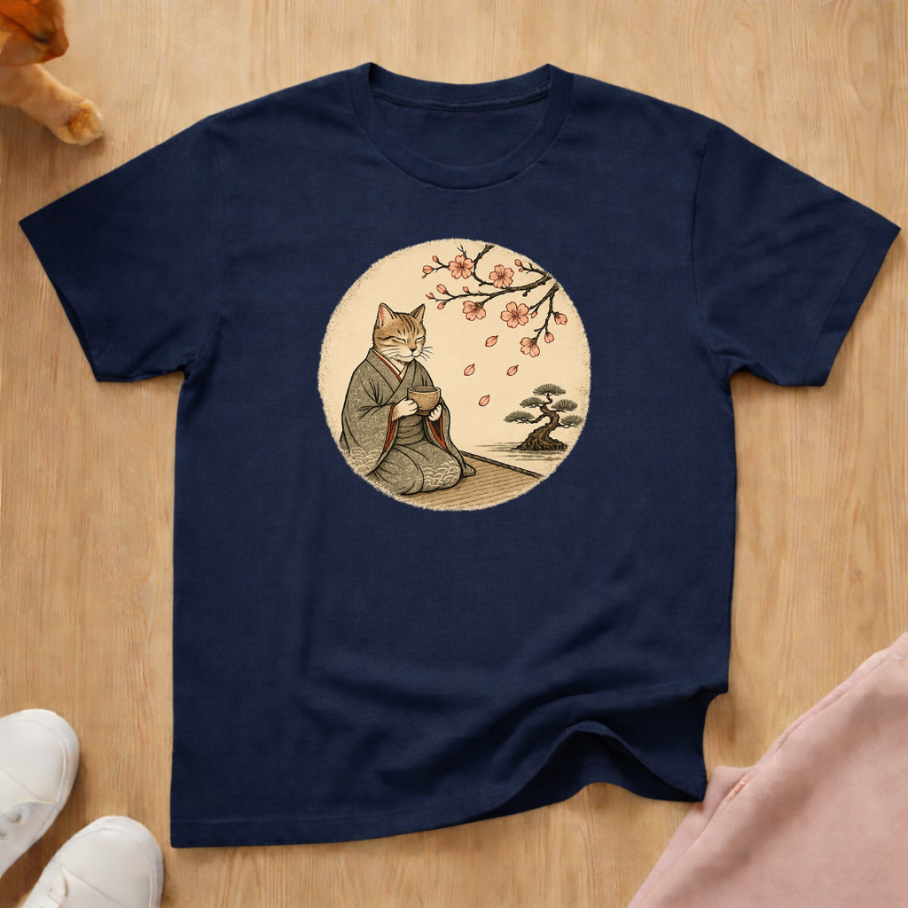 Cat with tea T-shirt