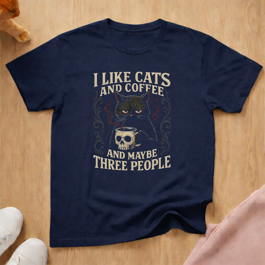 I like Cats, Coffee, 3 People cat T-shirt