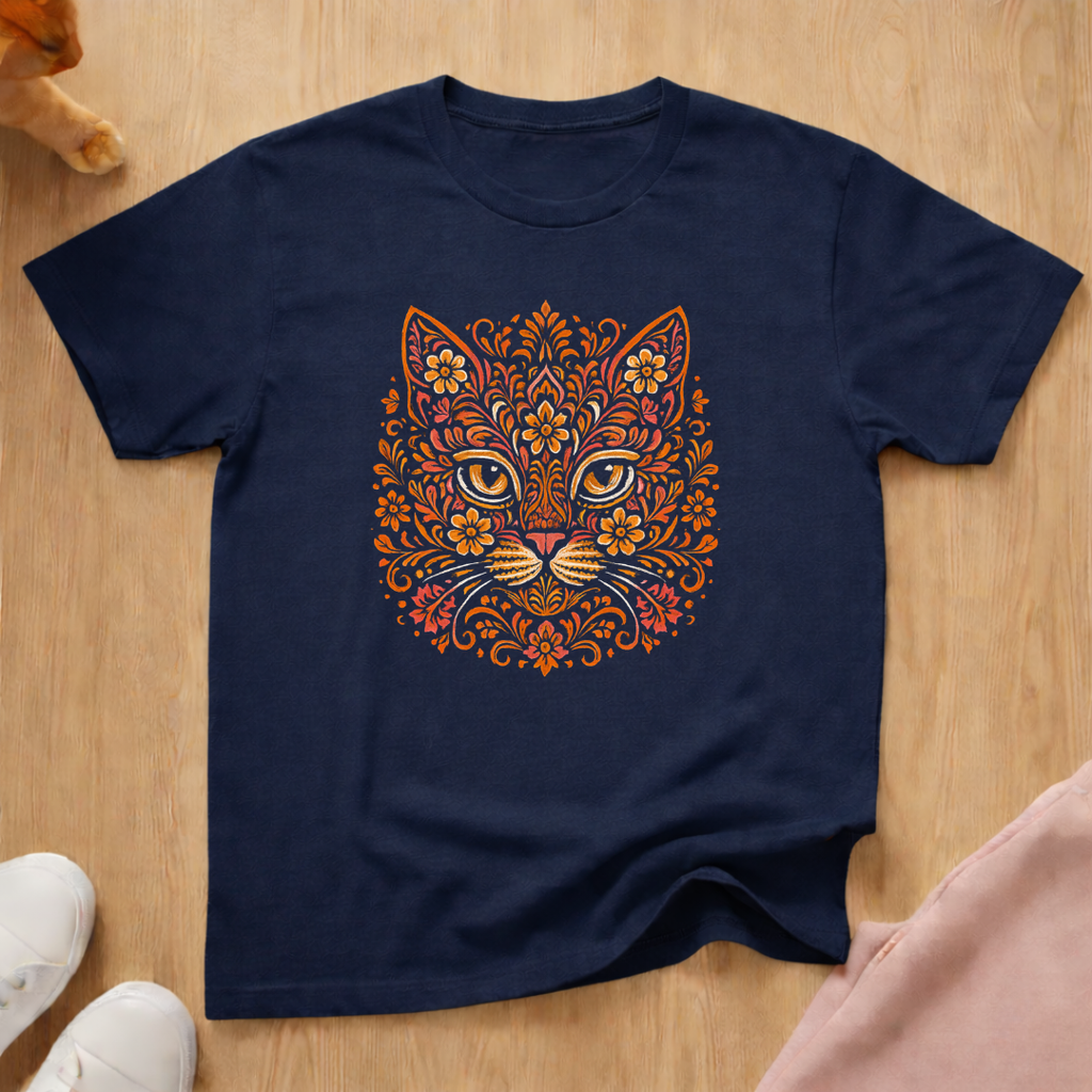 Floral cat face 2 cat T-shirt