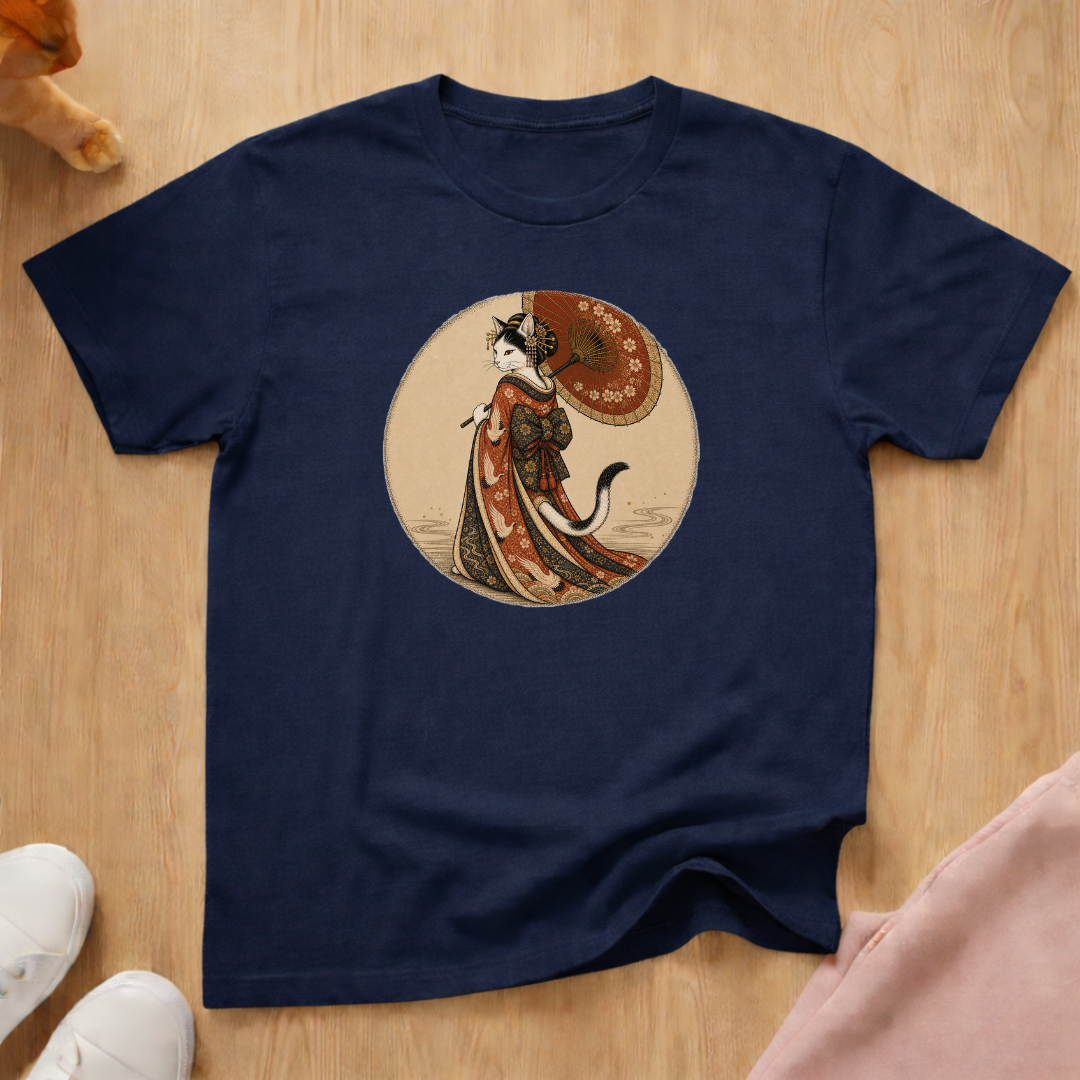 Geisha cat parasol T-shirt