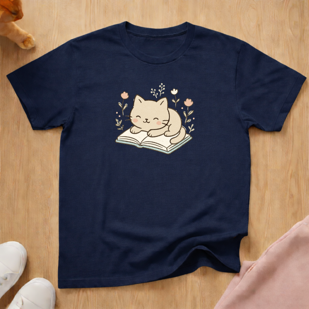Cute cat on Book cat T-shirt