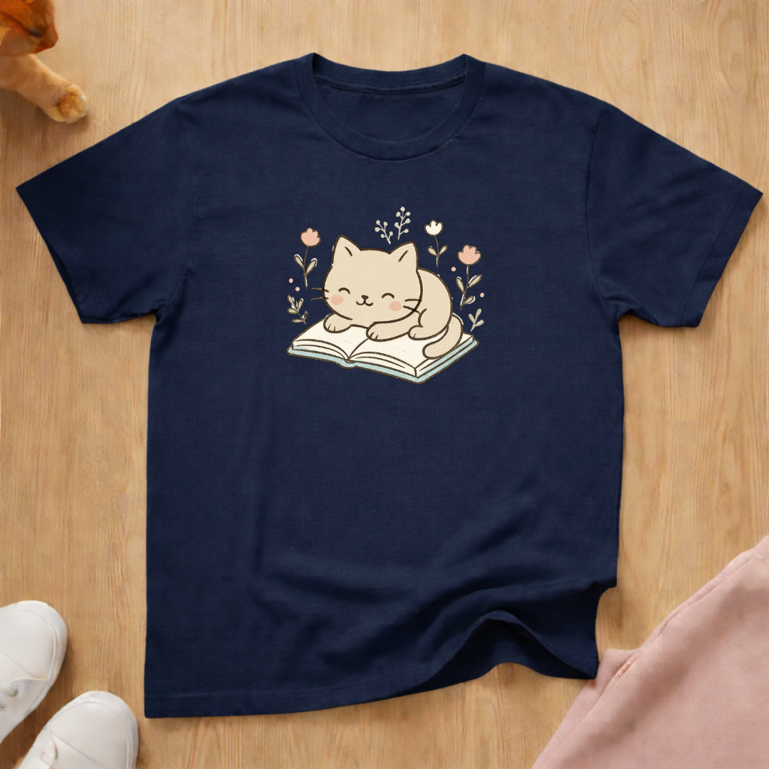 Cute cat on Book cat T-shirt