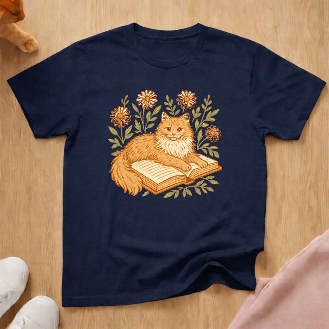 Orange Tabby Book cat T-shirt