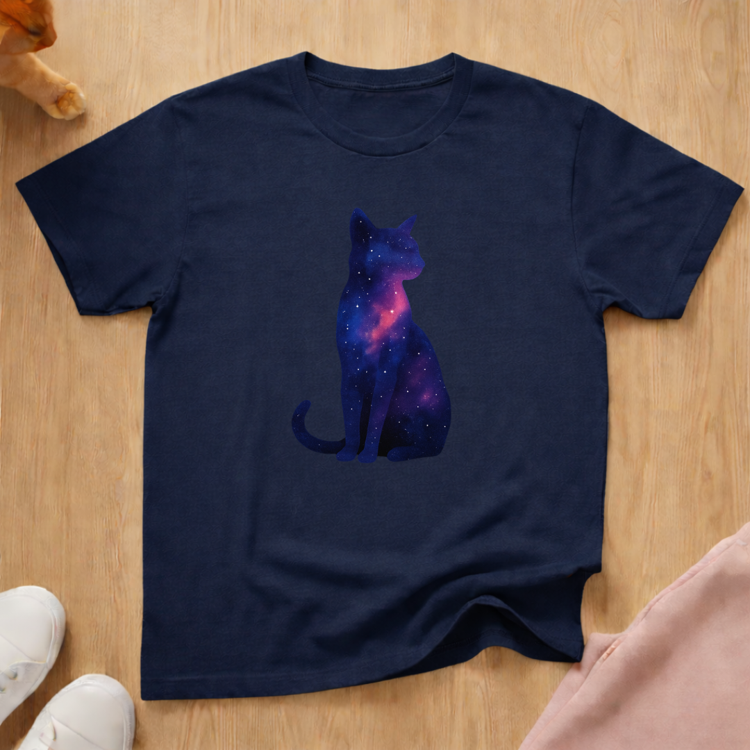 Milky way silhouette cat T-shirt