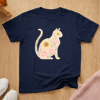 Floral silhouette cat T-shirt