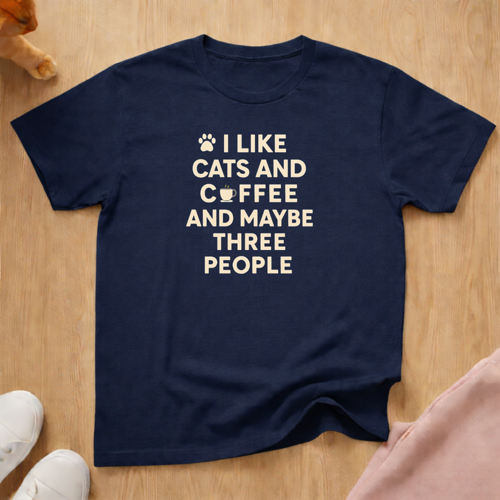 I like cats, coffee, 3 people 2 cat T-shirt