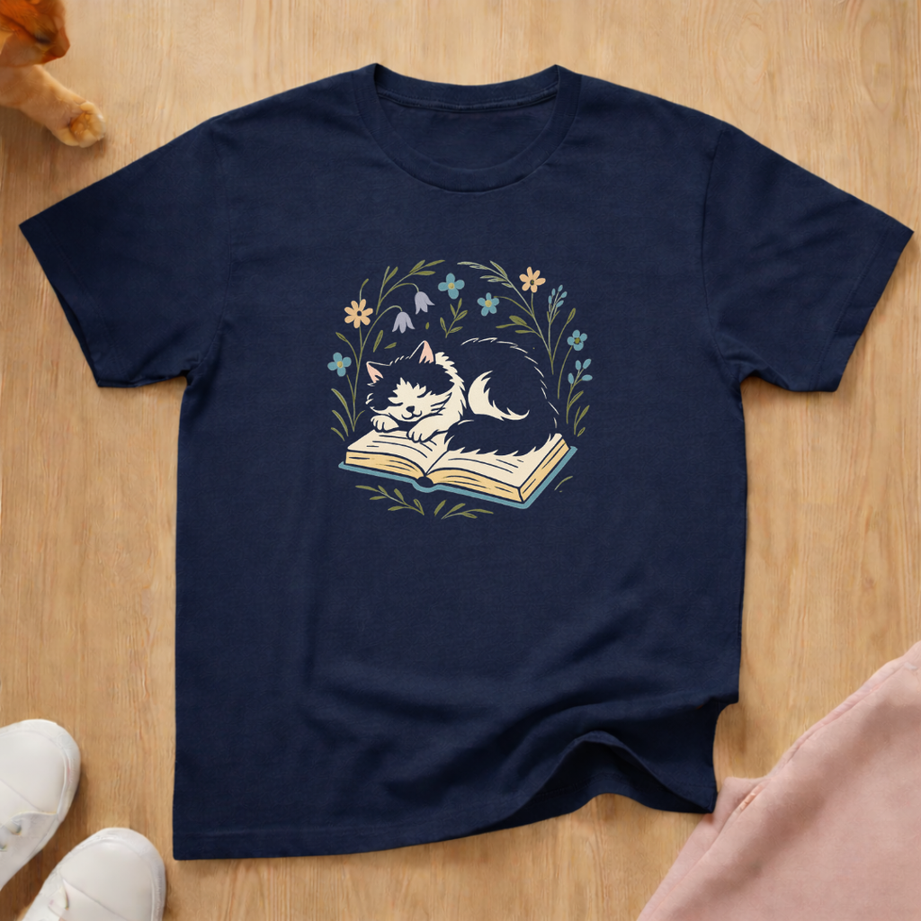 Cat on Book 2 cat T-shirt