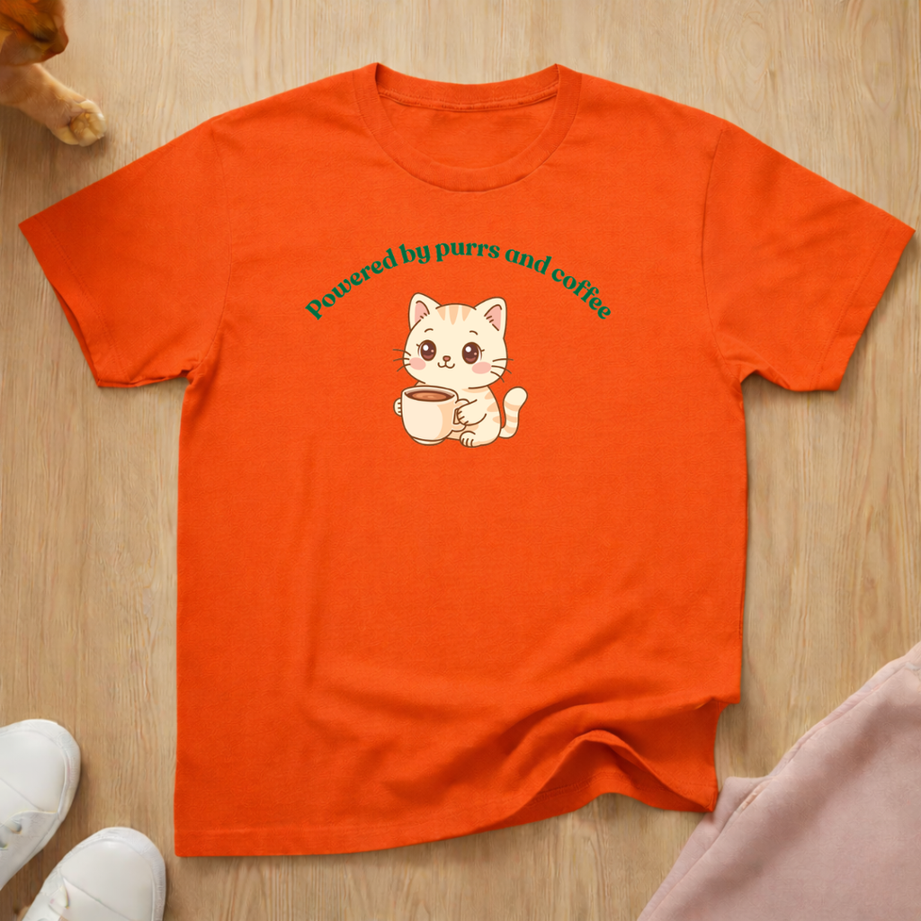 Powered by purrs and coffee 3 cat T-shirt