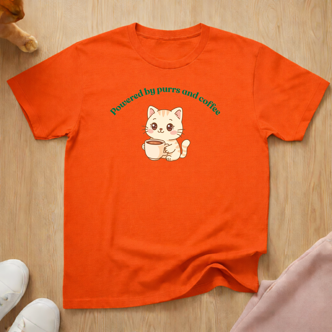 Powered by purrs and coffee 3 cat T-shirt
