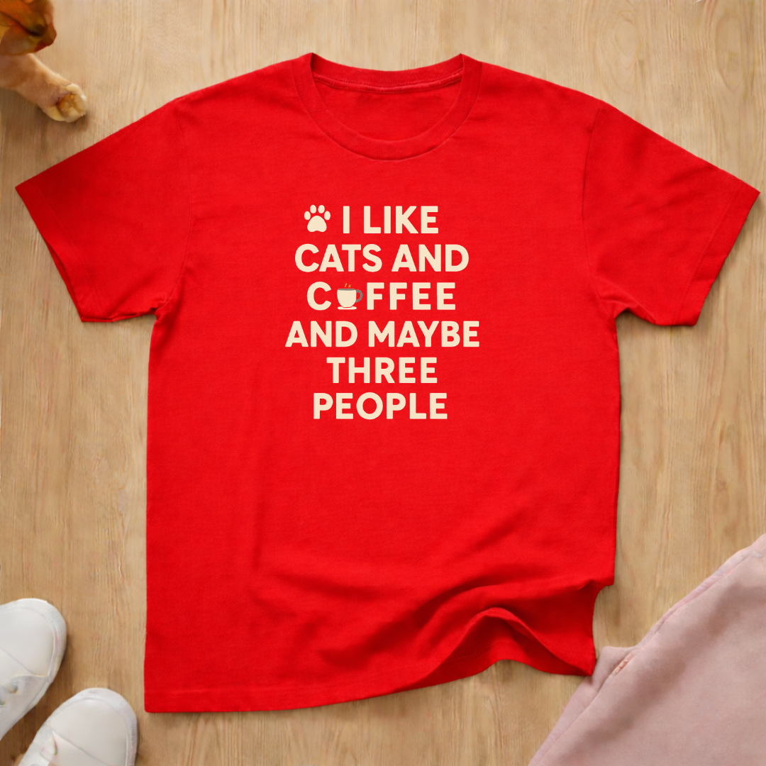I like cats, coffee, 3 people 2 cat T-shirt