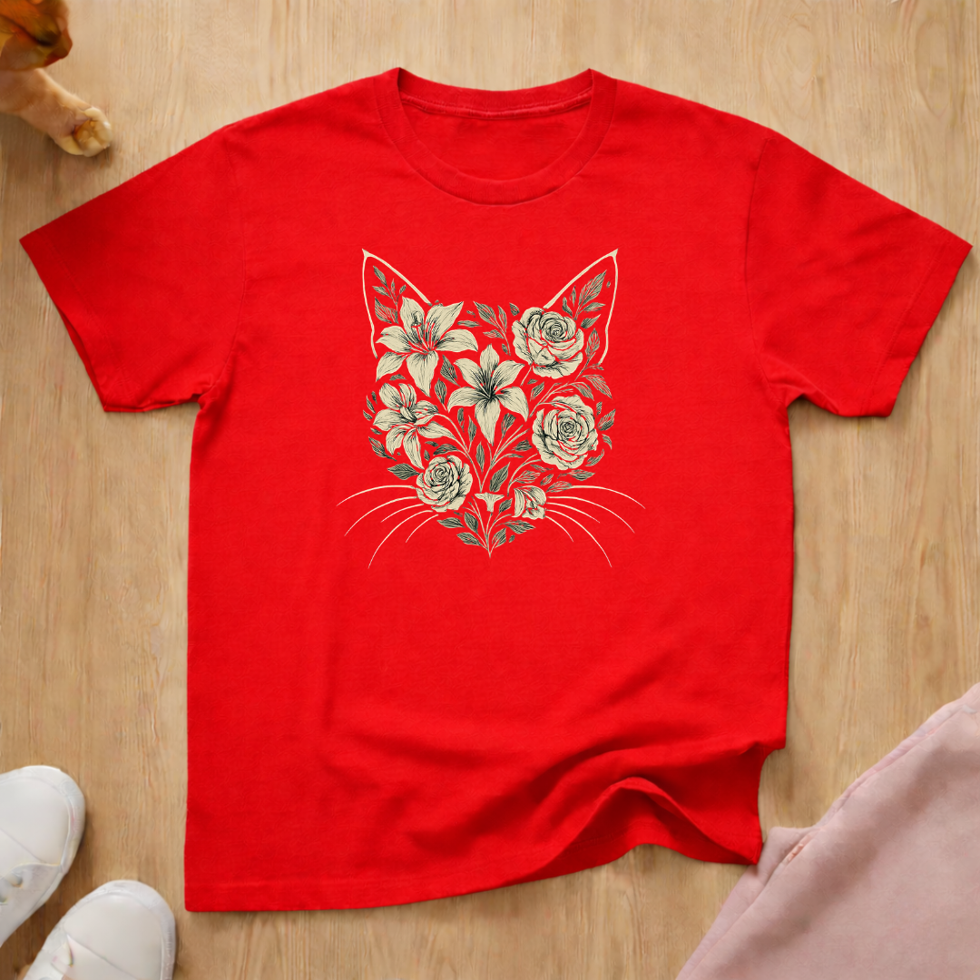 Floral cat silhouette 2 cat T-shirt