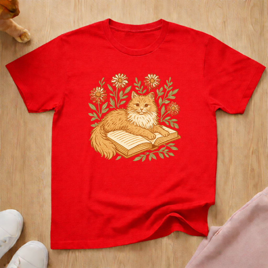 Orange Tabby Book cat T-shirt