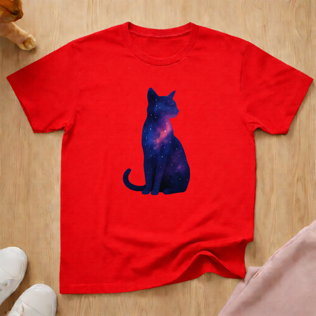 Milky way silhouette cat T-shirt