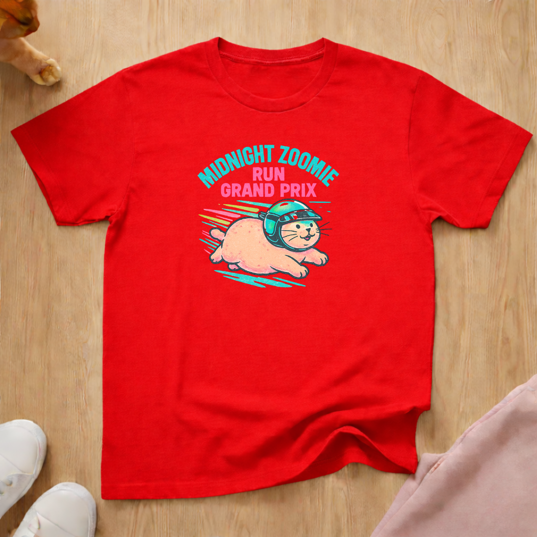 Midnight Zoomie Run cat T-shirt