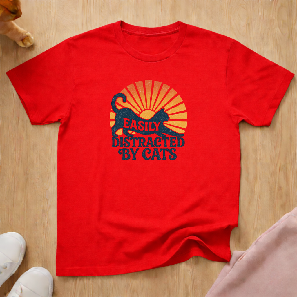 Easily distracted cat T-shirt