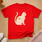 Floral silhouette cat T-shirt