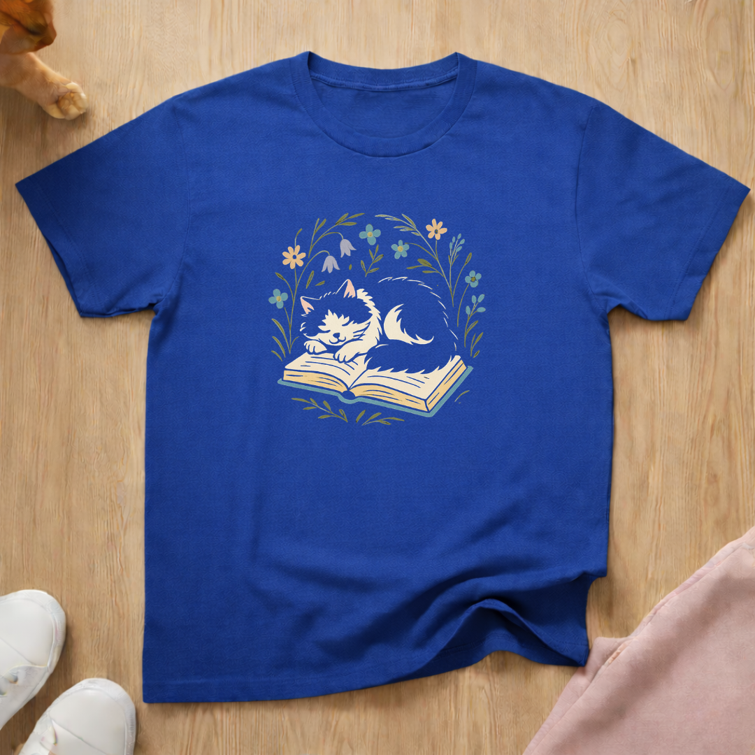 Cat on Book 2 cat T-shirt