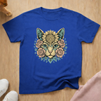 Floral cat face cat T-shirt