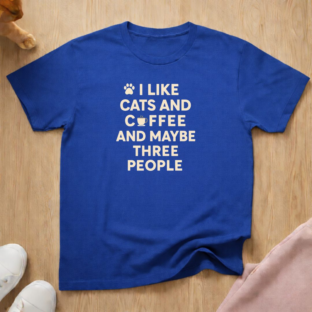 I like cats, coffee, 3 people 2 cat T-shirt