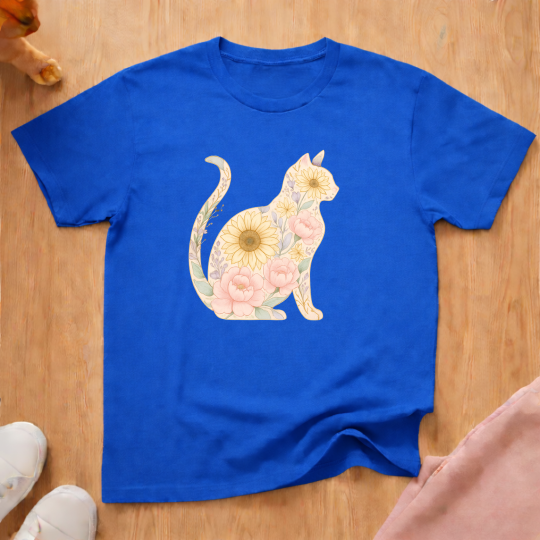 Floral silhouette cat T-shirt