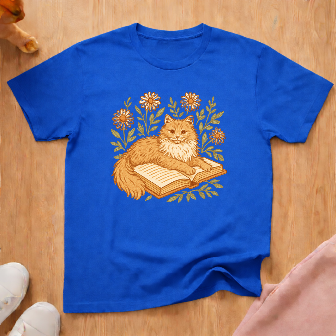 Orange Tabby Book cat T-shirt