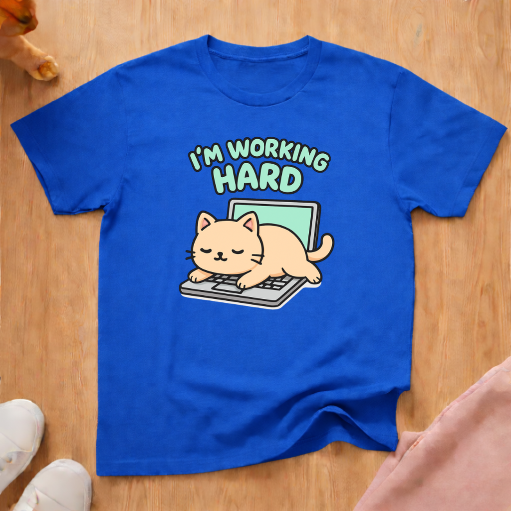 Working hard cat T-shirt