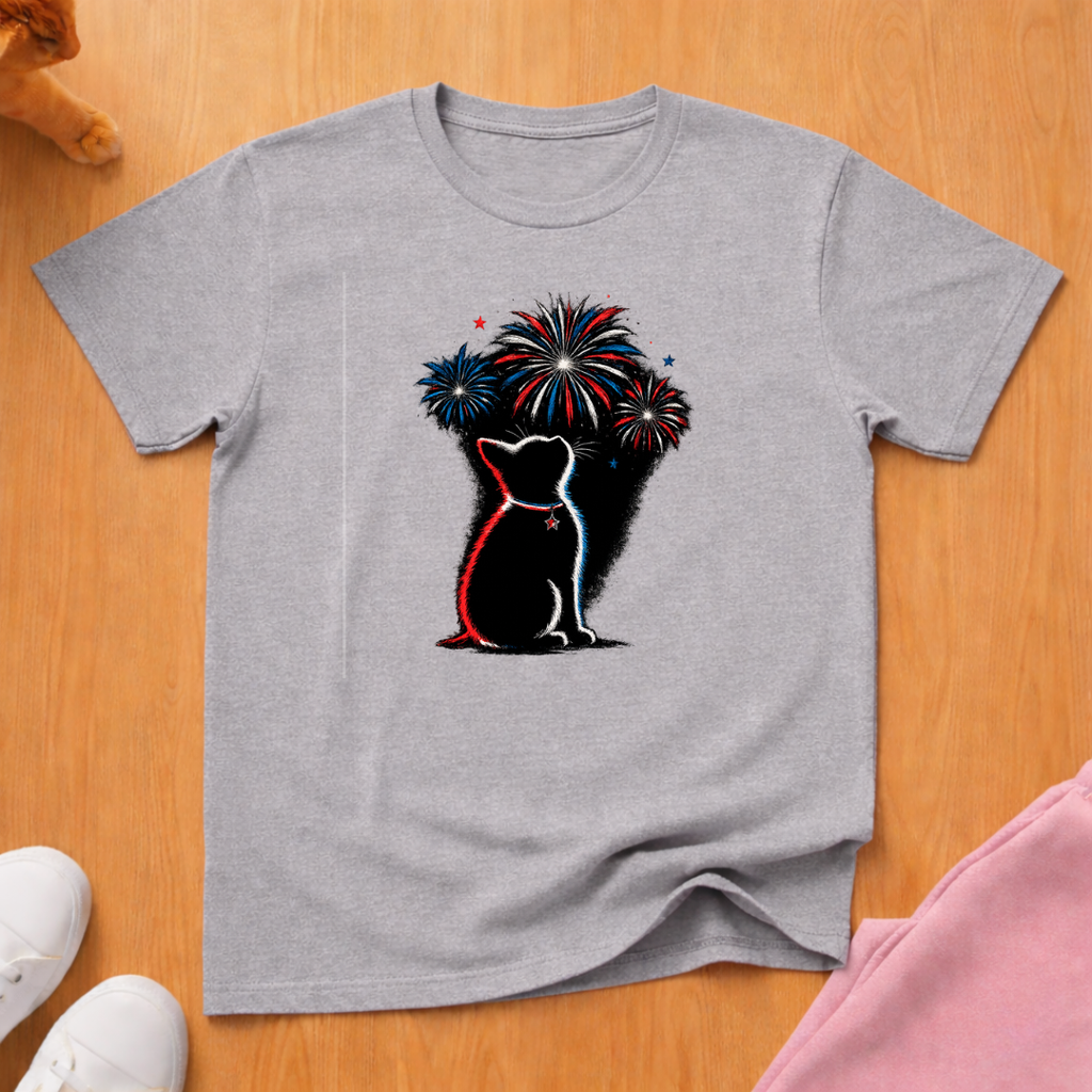 Fireworks kitten T-shirt