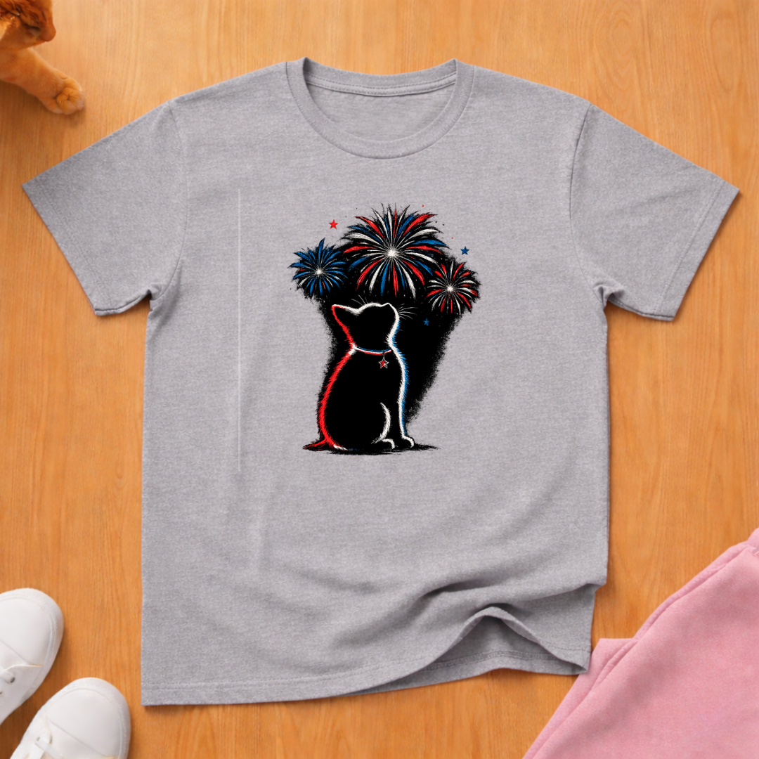 Fireworks kitten T-shirt