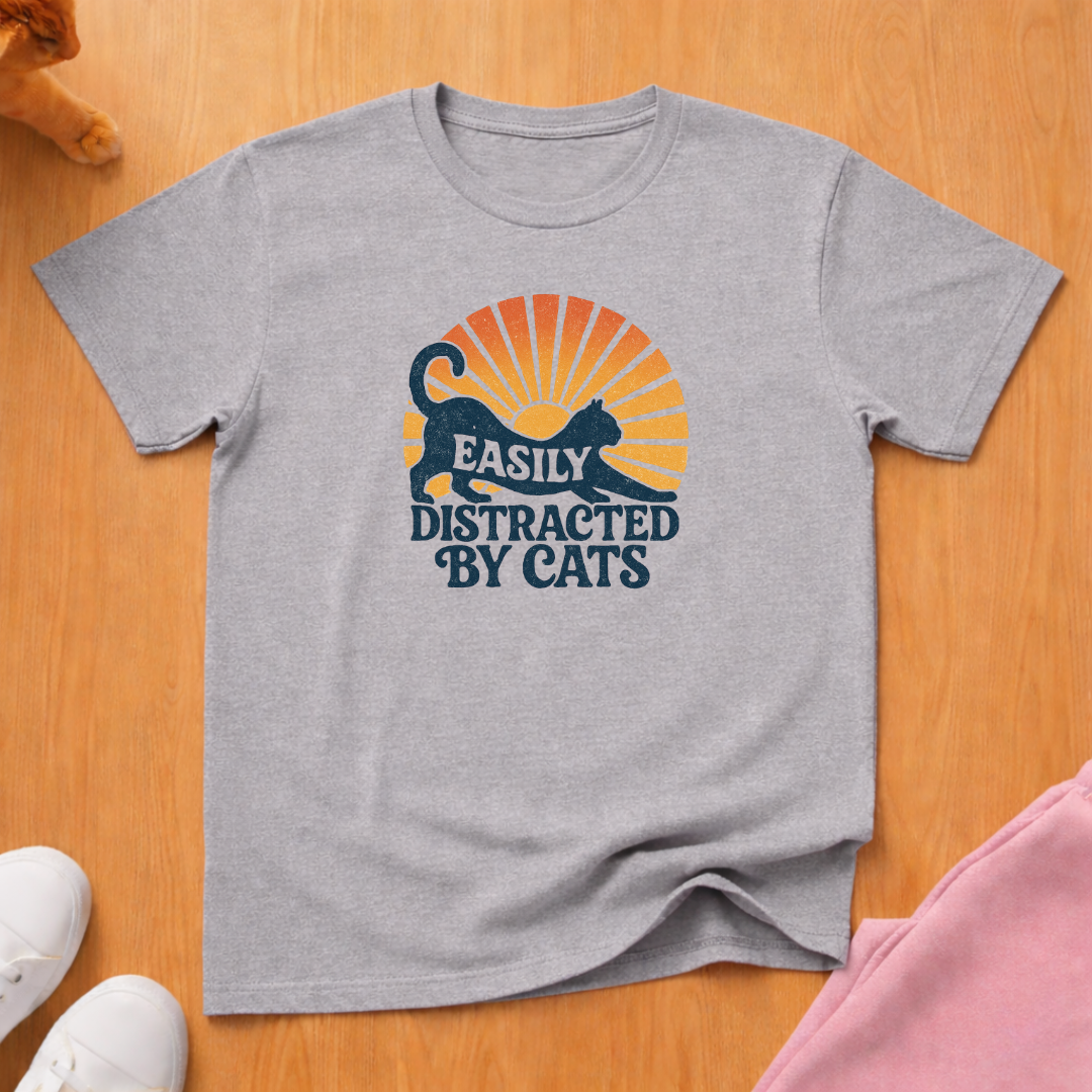 Easily distracted cat T-shirt