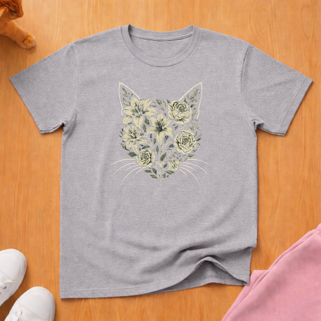 Floral cat silhouette 2 cat T-shirt
