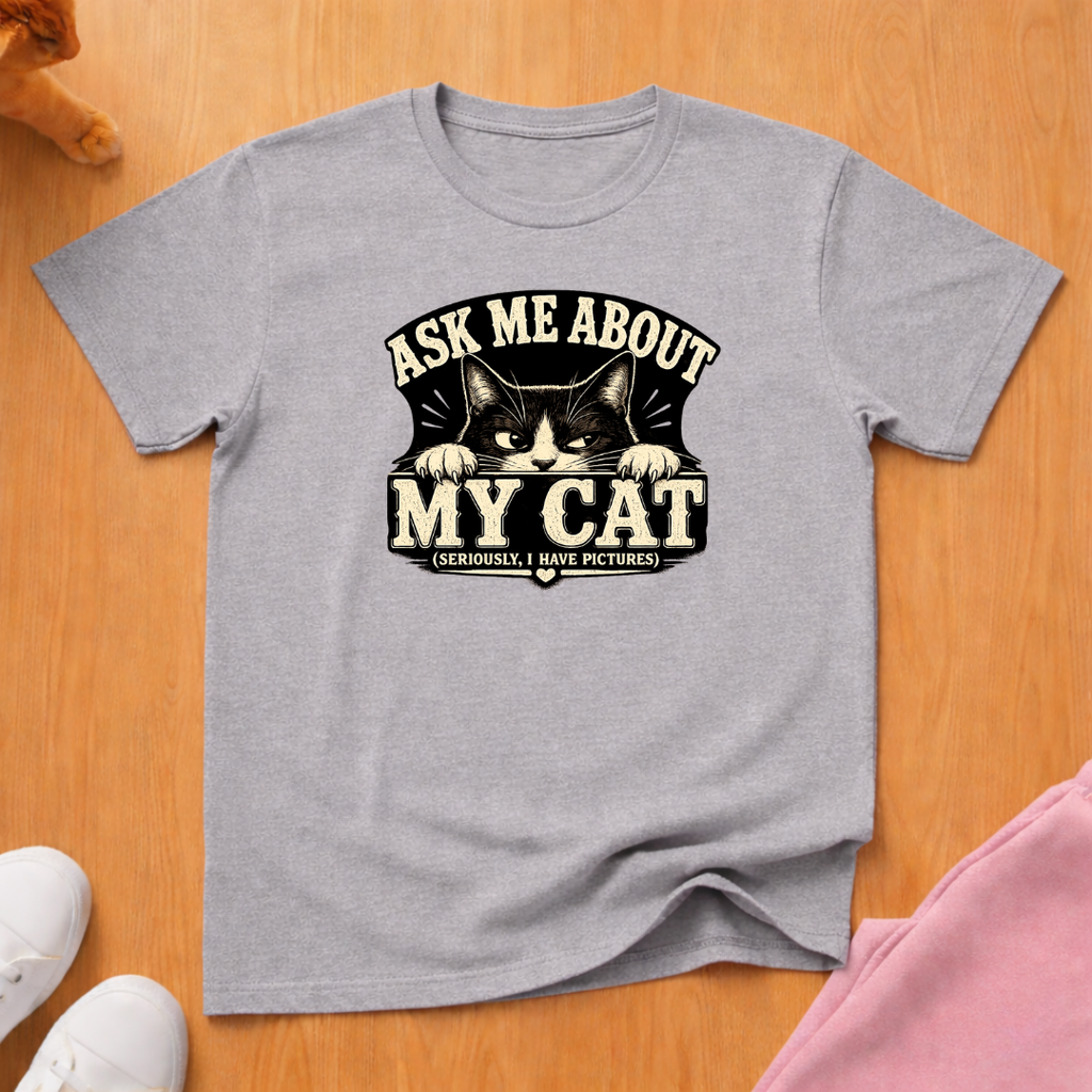 Ask me about my cat T-shirt