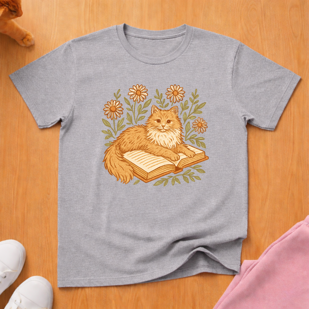 Orange Tabby Book cat T-shirt