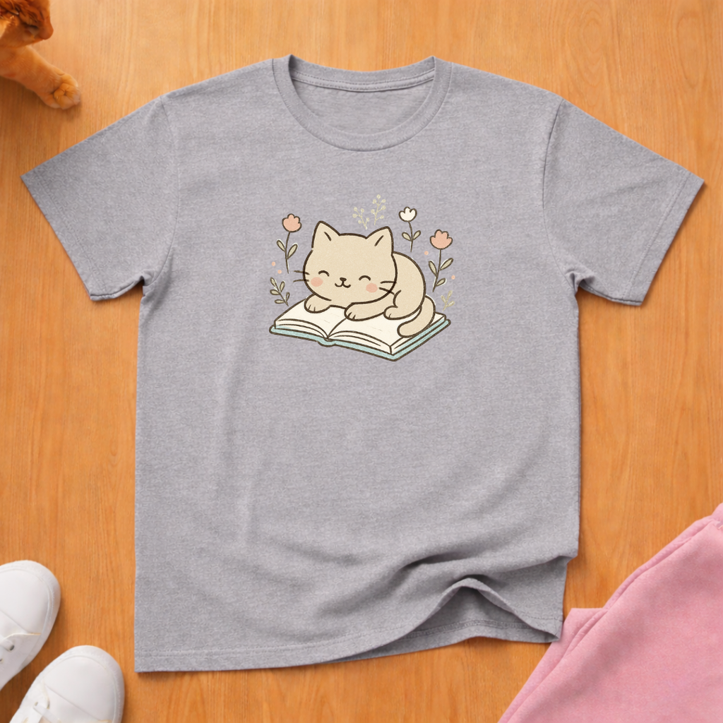 Cute cat on Book cat T-shirt