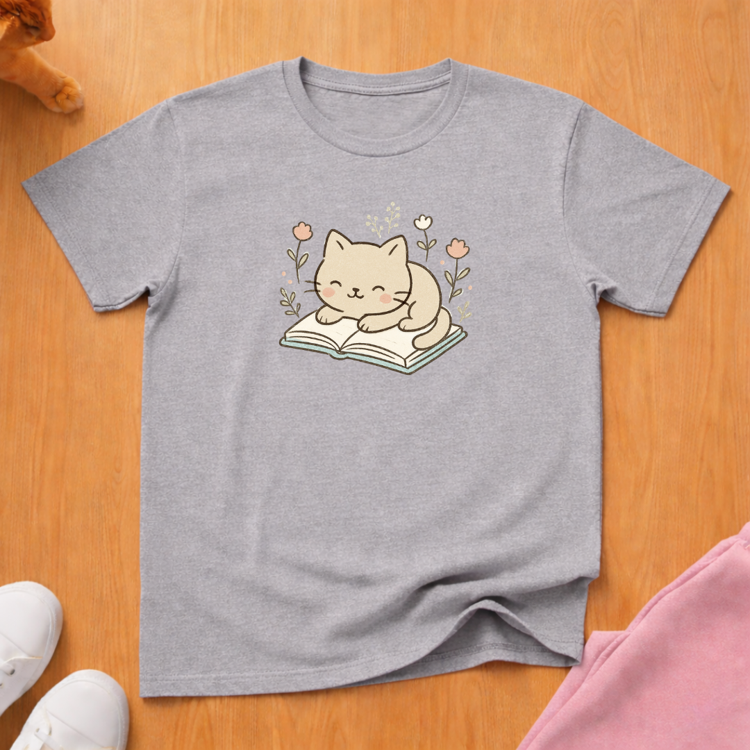 Cute cat on Book cat T-shirt