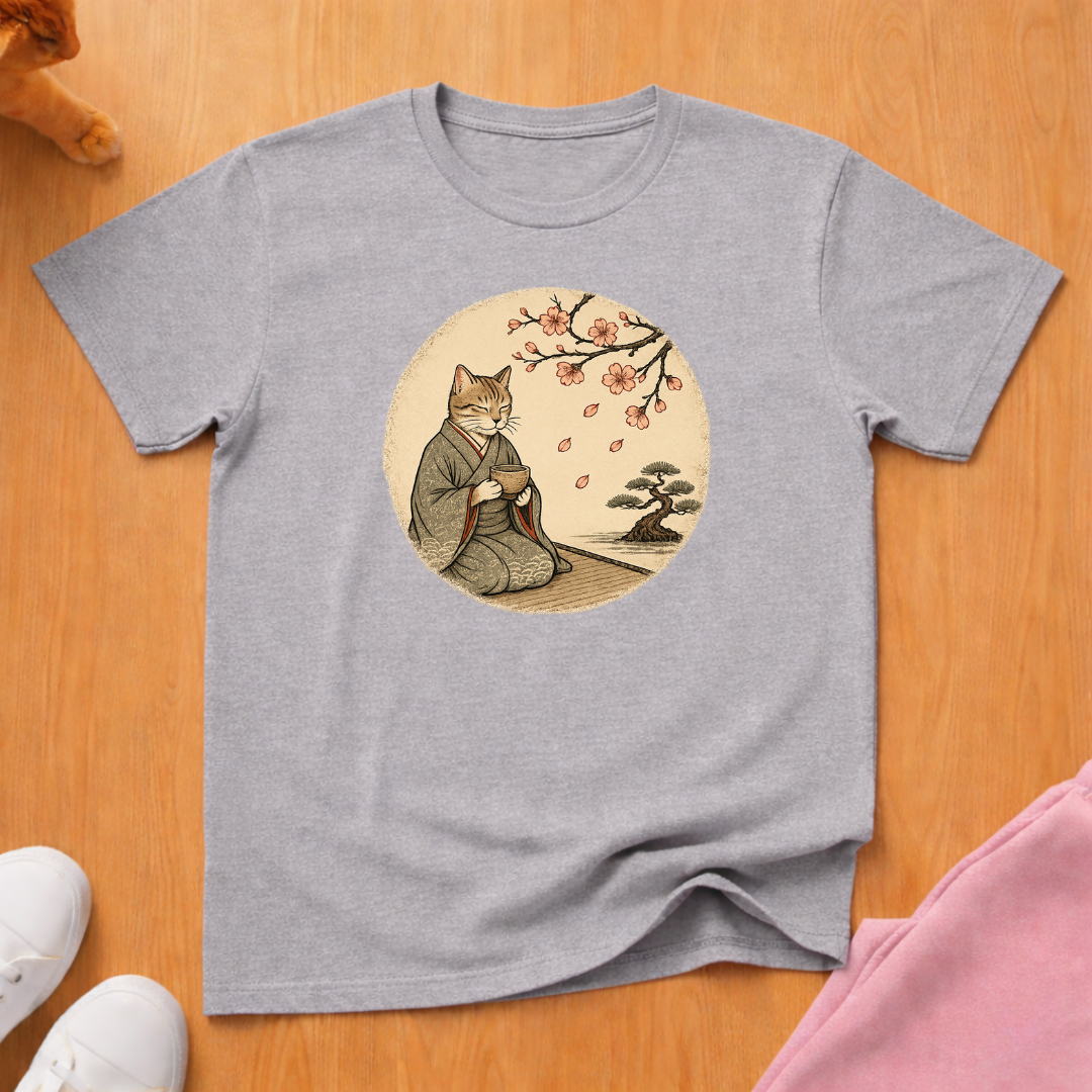 Cat with tea T-shirt